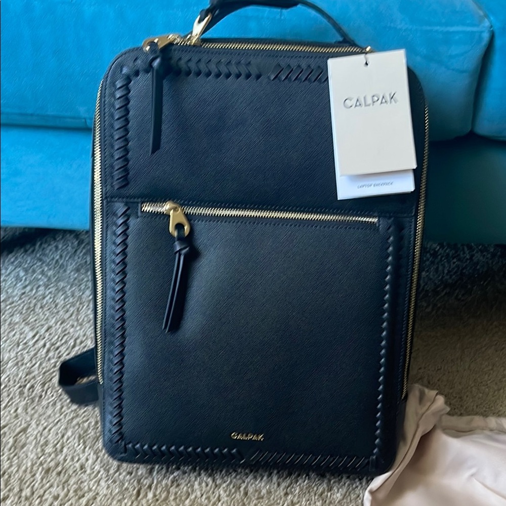 CALPAK Black Backpack with Gold Accents